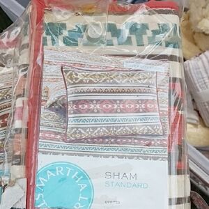 Martha Stewart Quilted Sham in Red, Teal, Cream, Brown